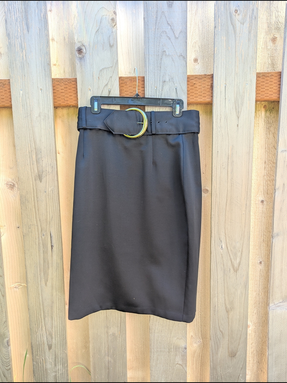 Que Black Pencil Skirt with Ring Belt Accent